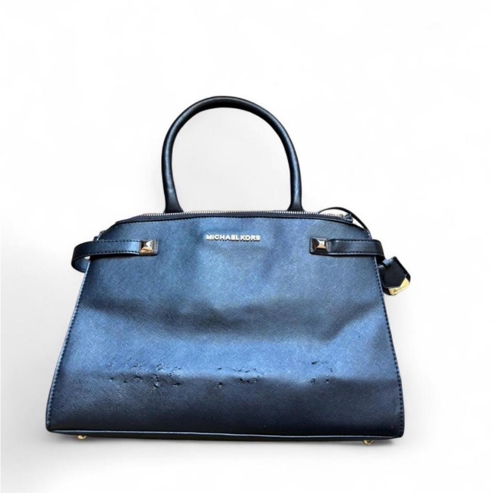 Michael Kors Black Leather Satchel with Gold Hardware